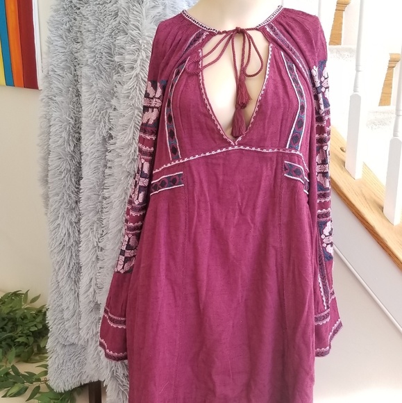 Free People Dresses & Skirts - 💚Free People All MyLife Embroidered Smocke Wine M